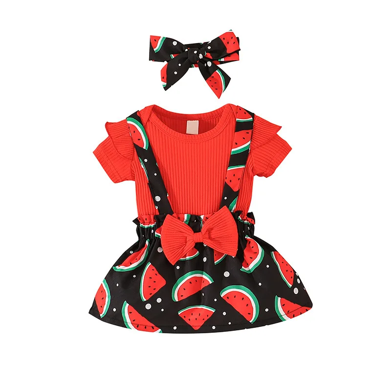 

Комплект одежды для новорожденных девочек с цветочным рисунком, топ, футболка, юбка на подтяжках, повязка на голову с бантом, наряд 30