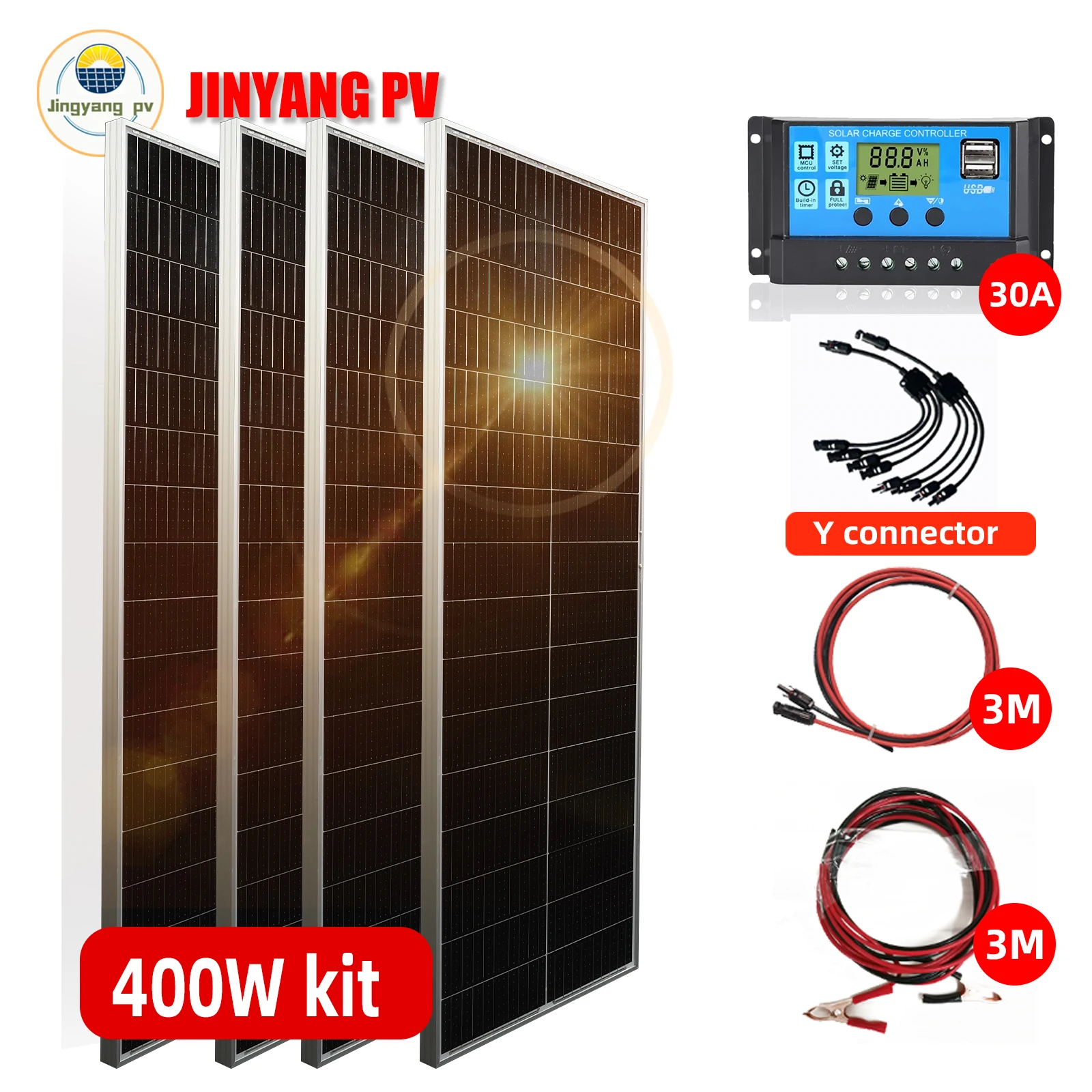 

400 Watt 18V Monocrystalline Solar Panel kit High Efficiency Module PV Power for Battery Charging Boat, Caravan and Other Off Gr
