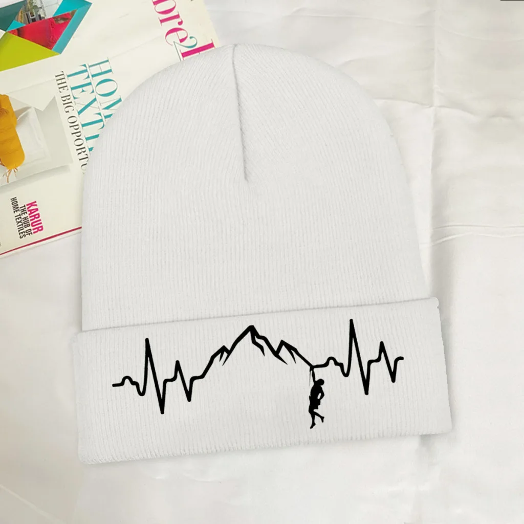

Rock Climbing Heartbeat Mountaineering Motion Knitting Beanie Caps Skullies Beanies Ski Caps Soft Bonnet Hats Winter Warm