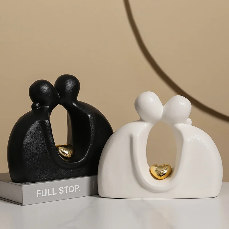 

Белое украшение для дома, украшение для комнаты гостиной, влюбленной, керамическое семейное украшение, черная статуя дома, современная свад...