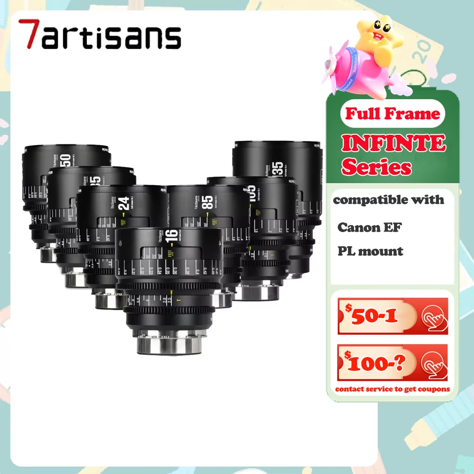 Фото 7artisans INFINTE Cine-объективы 16/24/35/50/85/105/135 мм T2.1-T2.5 Полнокадровый объектив для камеры с ручной фокусировкой для крепления PL FE №1