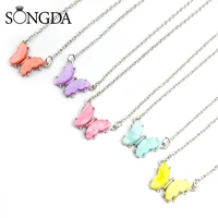 cute butterfly pendant necklace chain for women girl korean fashion acrylic metal chain statement jewelry accessory couple gift