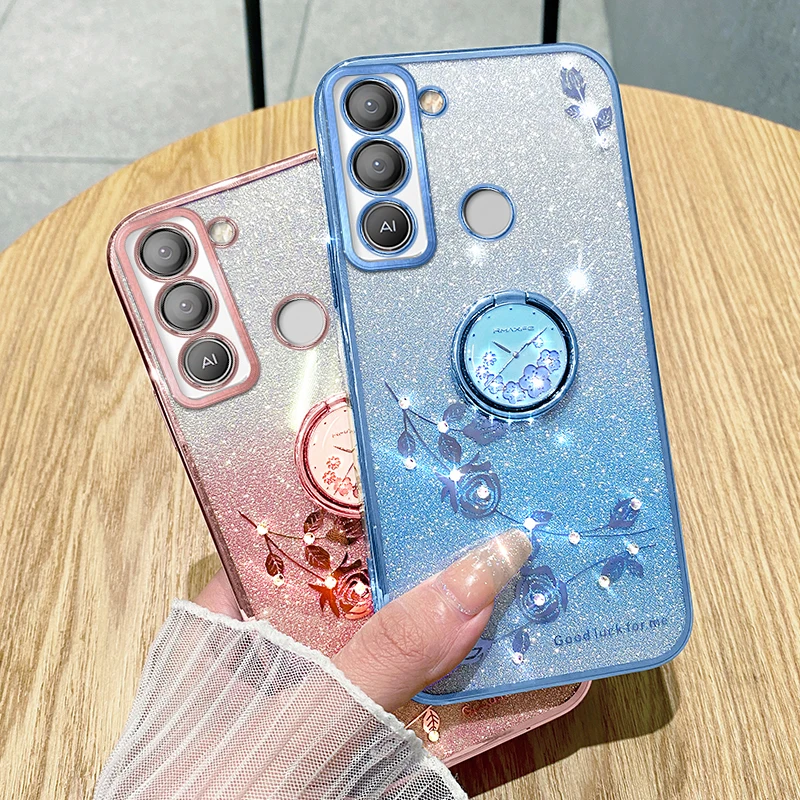 

Plating Bling Glitter Flower Phone Case for Infinix Itel A58 Pro A58 A49 A48 Tecno Pop 5 LTE Spark Go Camon 19 Neo Case Cover