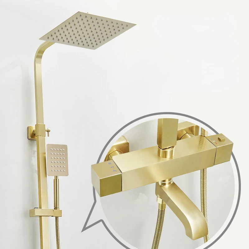 

Multifunctional Bathtub Faucet Constant Temperature Copper Pressurized Shower Set Brushed Gold Bathroom Nozzle