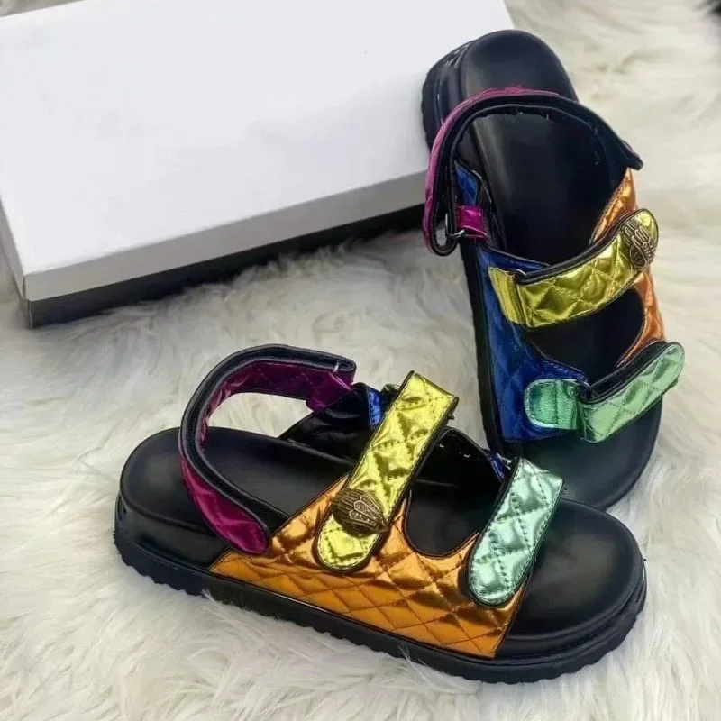 Женские сандалии на плоской подошве летние универсальные шлепанцы с толстой