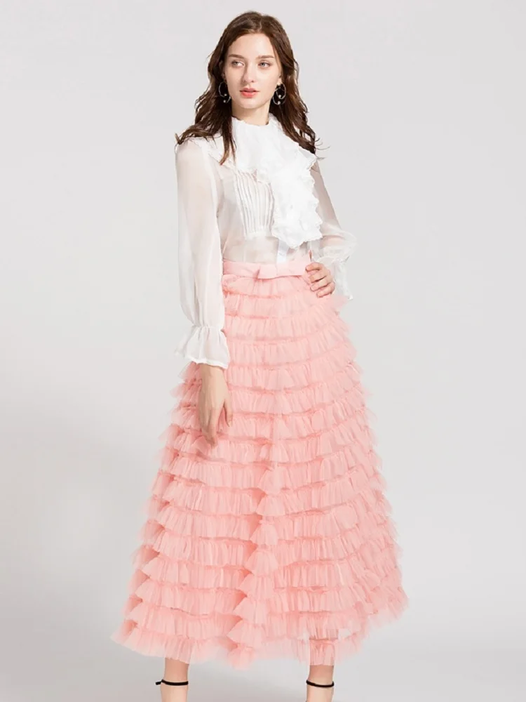 

Женская сетчатая плиссированная юбка с оборками и высокой талией, плиссированная юбка с бантом, y2k, одежда размера XL на лето, 2022