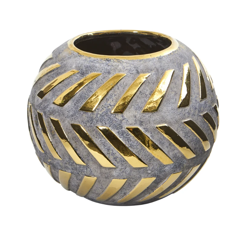 

8" Traditional Regal Round Stone Vase with Gold Accents