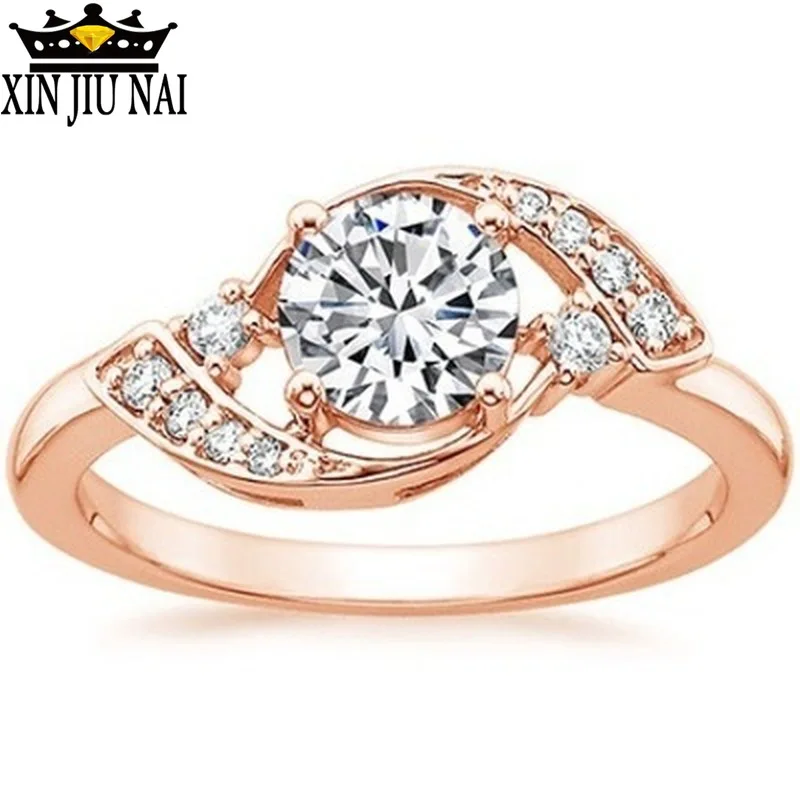 

Лидер продаж, романтические гладкие свадебные кольца Tocean цвета розового золота в стиле ретро для женщин, круглые милые циркониевые обручал...