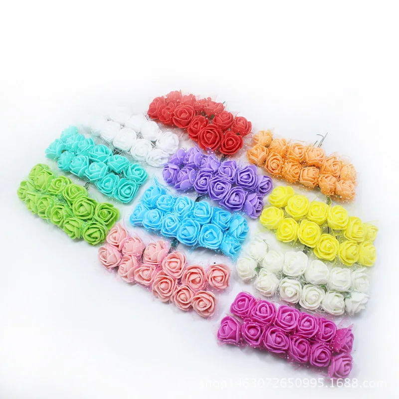

12Pcs/Lot Mini Lace Foam Rose Artificial Flower for Wedding Home Decoration DIY Craft Wreath Gift Decor Fake Flower Scrapbooking
