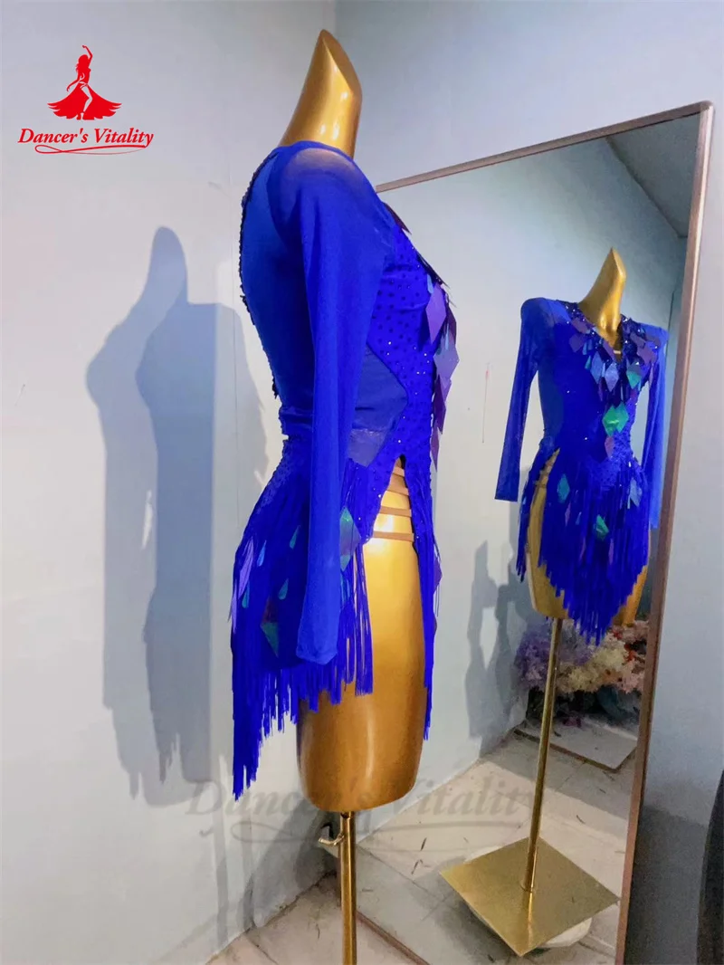 Женское платье для латинских танцев зимняя сетчатая юбка с длинными рукавами и