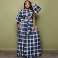 plus size long sleeve plaid shirt and pants sexy loose outfit autumn women two piece sets female fashion clothing wholesale