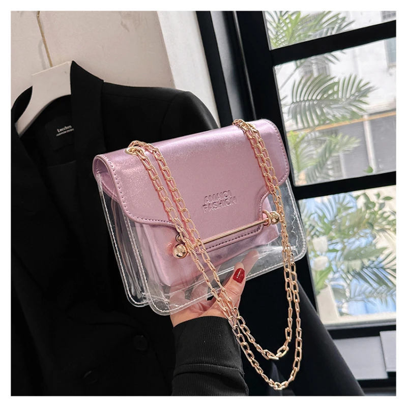 

Luxury Designer Women's Shoulder Bag New Women's Bag Fashion Transparent Small Square Bag PU PVC Trendy Messenger Bag Holiday