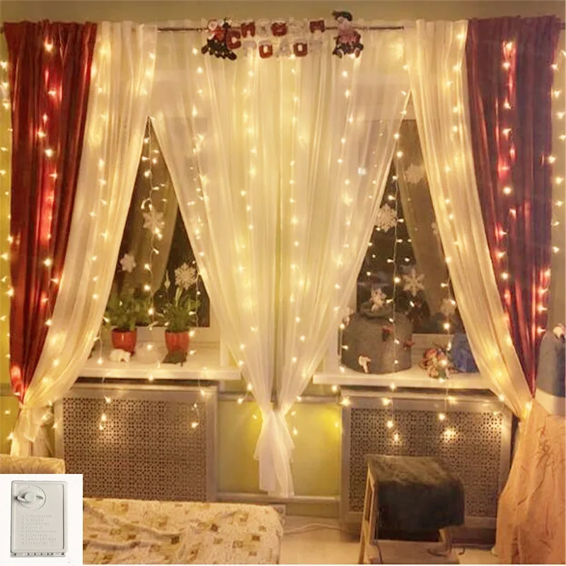 Christmas 3*2.5M LED fairy lights garland curtain string lights Memory control  Home decoration bedroom window Holiday lighting