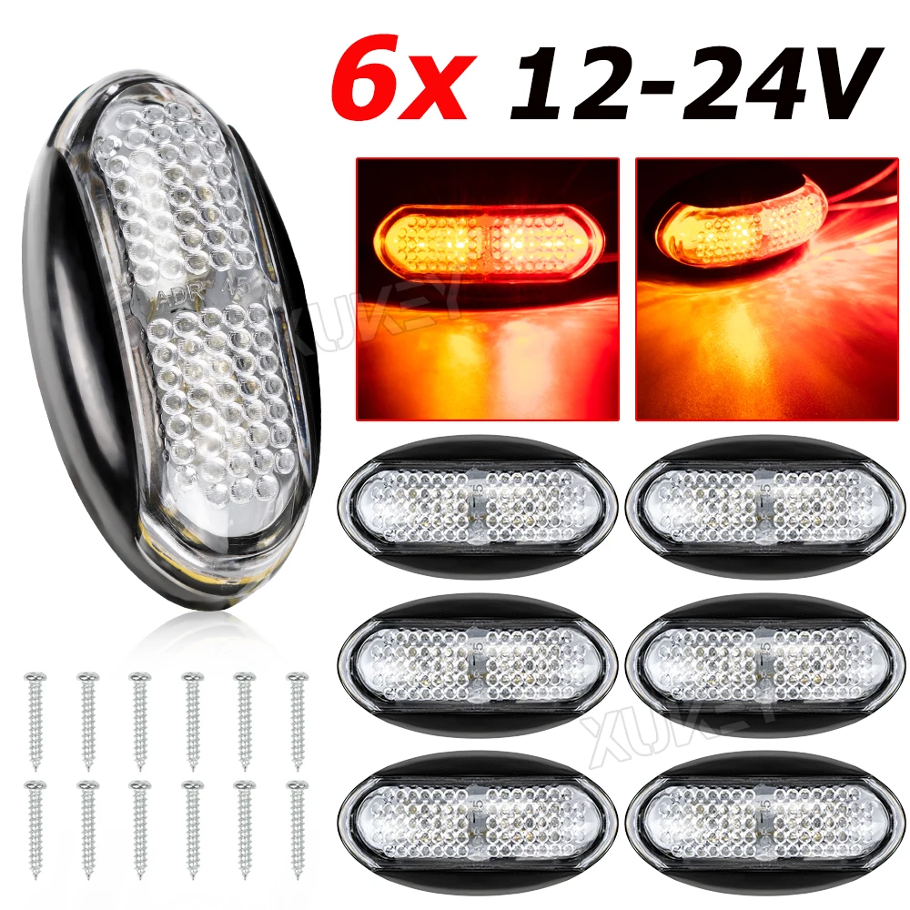 

6x 12-24V Oval Red+Yellow LED Clearance Marker Bullet Truck Trailer Side Light Signal Position Lamp Lorry RV Caravan Van UTV UTE