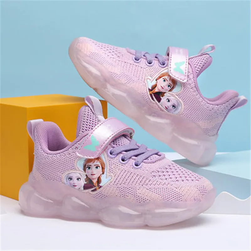 

Disney cartoon frozen 2 children's shoes autumn new student sports shoes flying woven breathable princess elsa girls sneaker