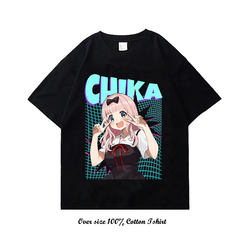 

Футболка Kaguya с японским аниме «Love is War» в стиле Харадзюку, мужская хлопковая свободная футболка большого размера с мультяшным графическим р...