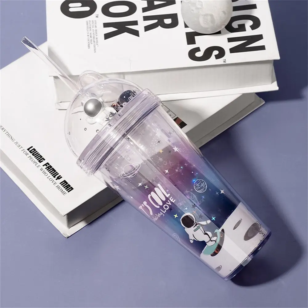 

С соломинкой градиентная блестящая астронавт портативная бутылка для воды с двойными стенками чашка для питья посуда для напитков кружка д...