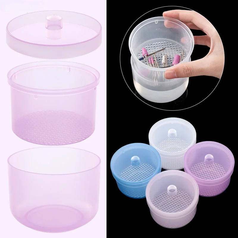 

Коробка для стерилизации с насадкой для полировки ногтей, круглая коробка для очистки домашнего оборудования, синяя/Розовая/прозрачная/фио...