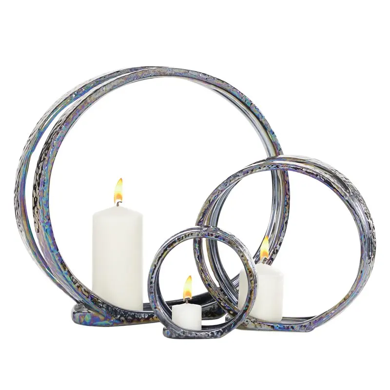 

Fantastic Silver Ceramic 3-Plate Pillar Candle Holder Set of 3