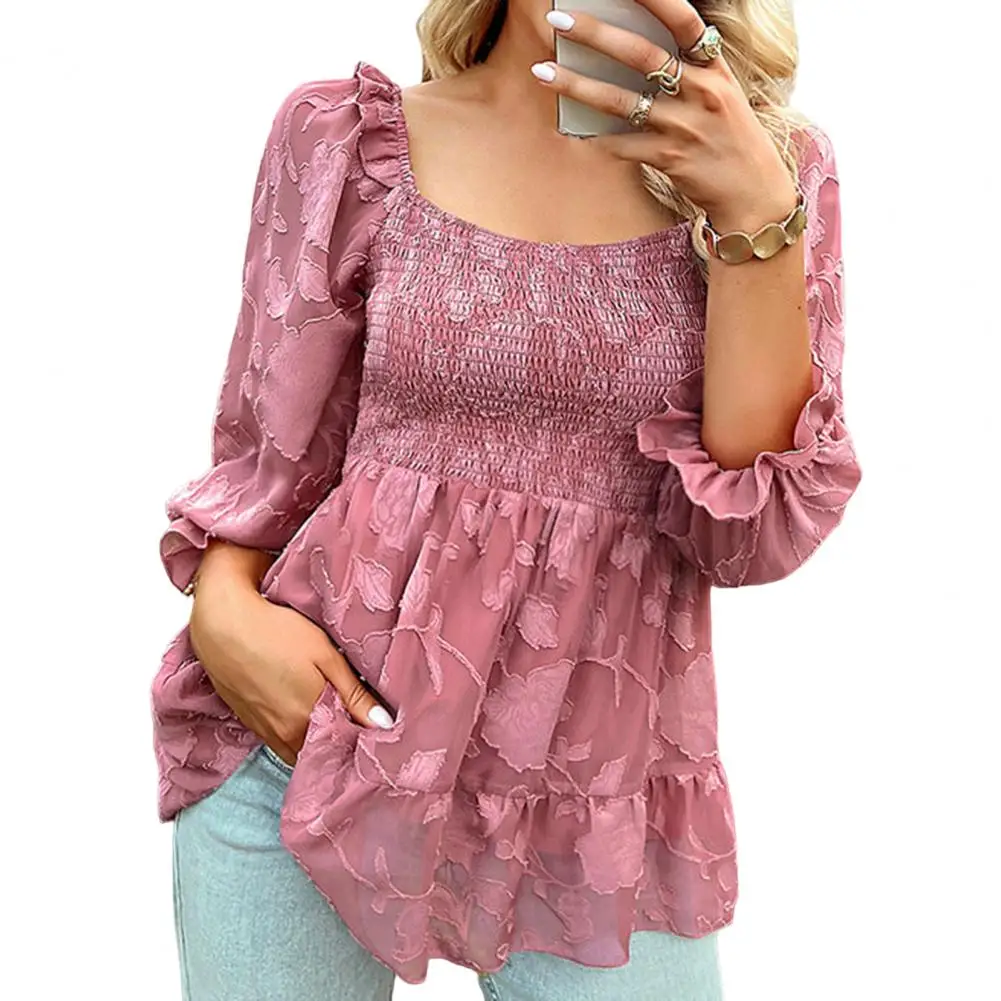 

Женская блузка с квадратным вырезом, длинным рукавом и поясом на груди