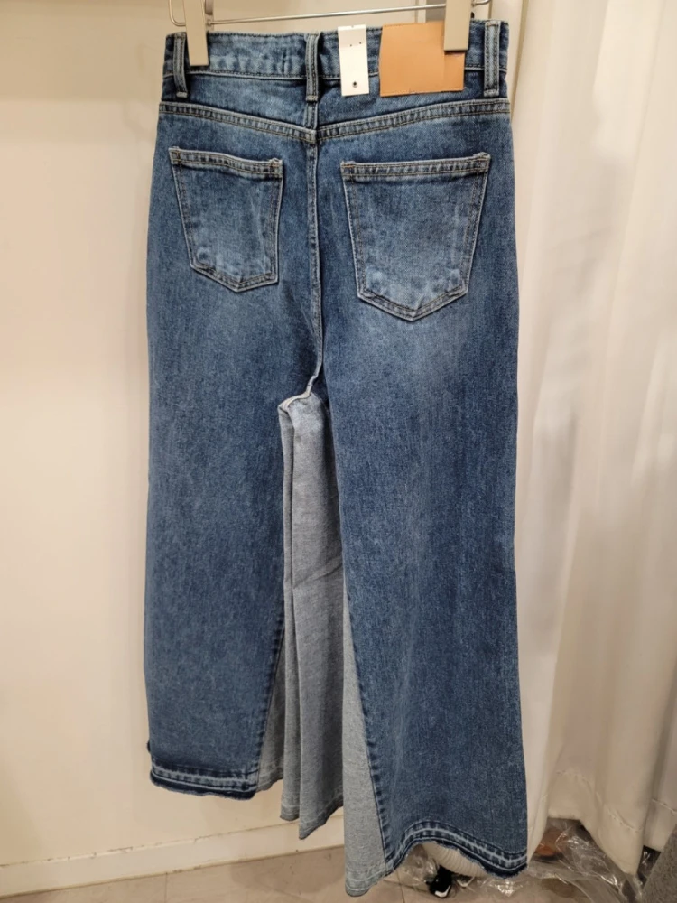 Корейские модные джинсы в стиле пэчворк с высокой талией весна-осень винтажные