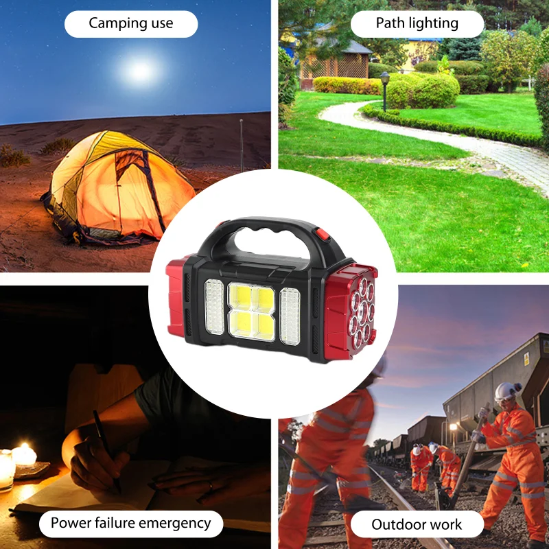 

Solar Powered Rechargeable Flashlight with USB Charging Lamp COB LED Torch 4 Lighting Modes Searchlight Lamp Lantern