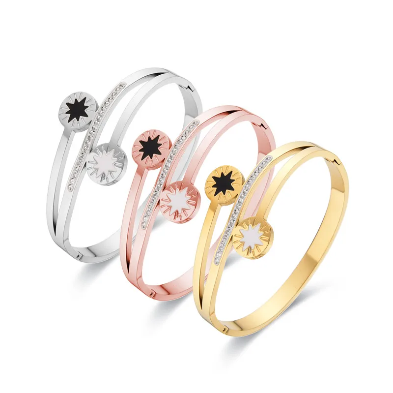 Браслет FYSARA из нержавеющей стали с блестящими звездами симметричный фианитами и