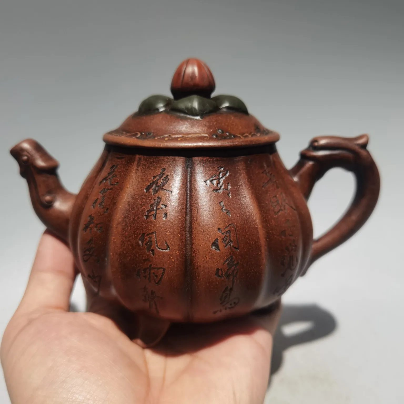 

Китайская глиняная керамика Yixing Zisha, 7 дюймов, многоугольная трехногая надпись, искусственное Глиняное украшение, городской дом