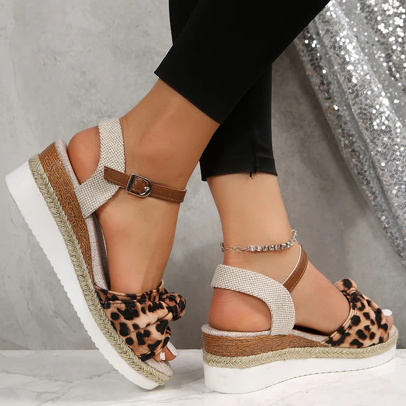 Summer Ladies Wedge Sandals Fashion Flock Thick Sole Roman Sandals Women Buckle Strap Casual Platform Sandalias Woman 2023