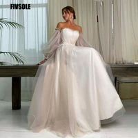 fivsole a line tulle wedding dresses puff sleeves ruffles sweetheart vestidos de novia bohemian lace suknia slubna bridal gowns