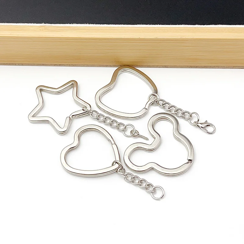 6Pcs/Lot Heart Star Shape Key Ring Chain Round Flat Wire Open Ring Metal Key Ring DIY Car Key Toy Pendant Making Chain Wholesale