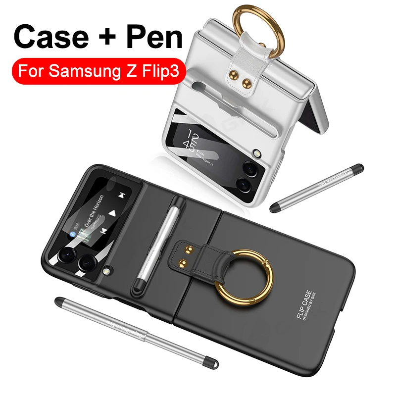 

GKK Original Case For Samsung Galaxy Z Flip 3 5G Case With Capacitance Pen Slot Back Screen Glass Hard Cover For Samsung Z Flip3