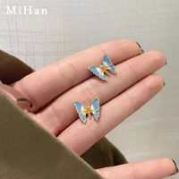 mihan trendy jewelry blue butterfly earrings for girl popular style spring summer design hot sale stud earrings wholesale