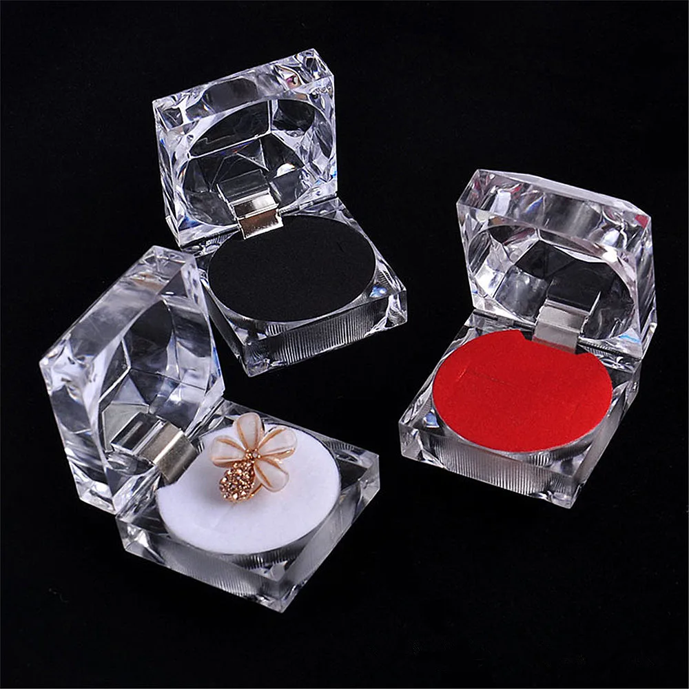 

Transparent Crystal Ring Box Portable Acrylic Earrings Storage Display Wedding Engagement Rings Organizer Jewelry Packaging Case