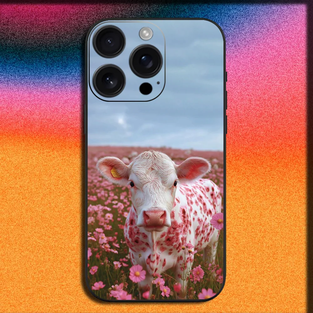 Фото Чехол для телефона Lovely Cute Cow Cows OX для iPhone 16,15,14,13,12,11, Pro, XS, Max, XR, Plus, E, Mini, мягкий черный чехол №4