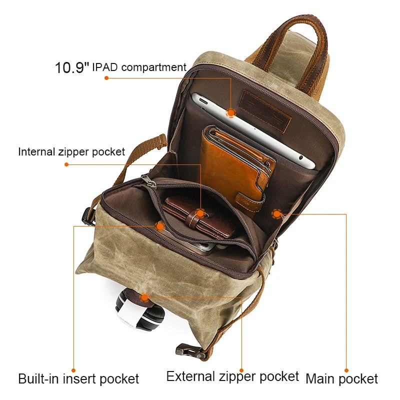 Vintage Men's canvas Large Capacity chest bag Crossbody multifunctional Sling Bag