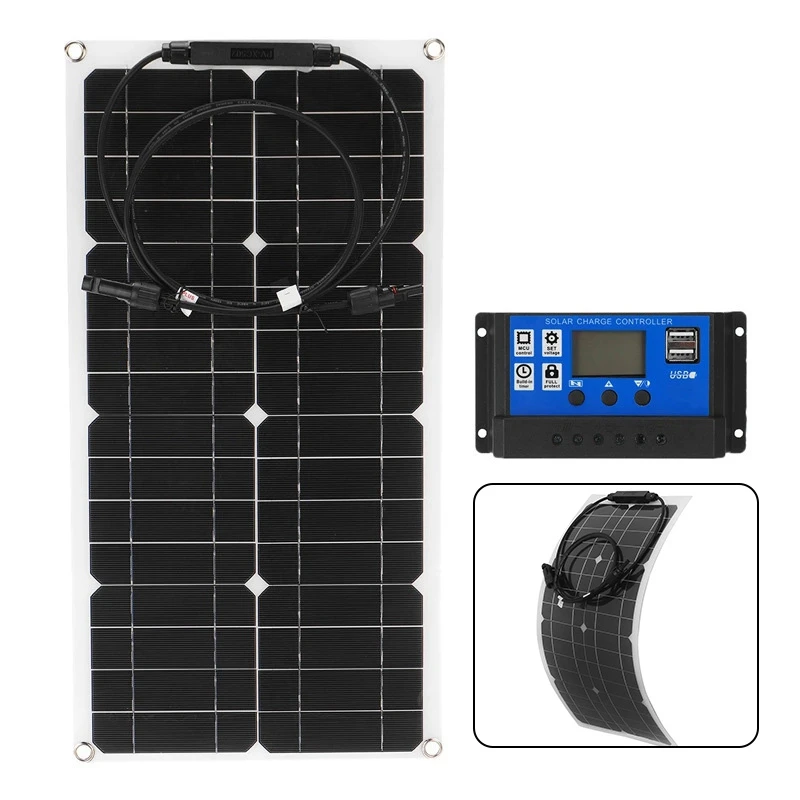 

100 Вт Гибкая солнечная панель зарядное устройство для батарей Комплект для зарядки морской автофургон контроллер зарядного устройства для ...