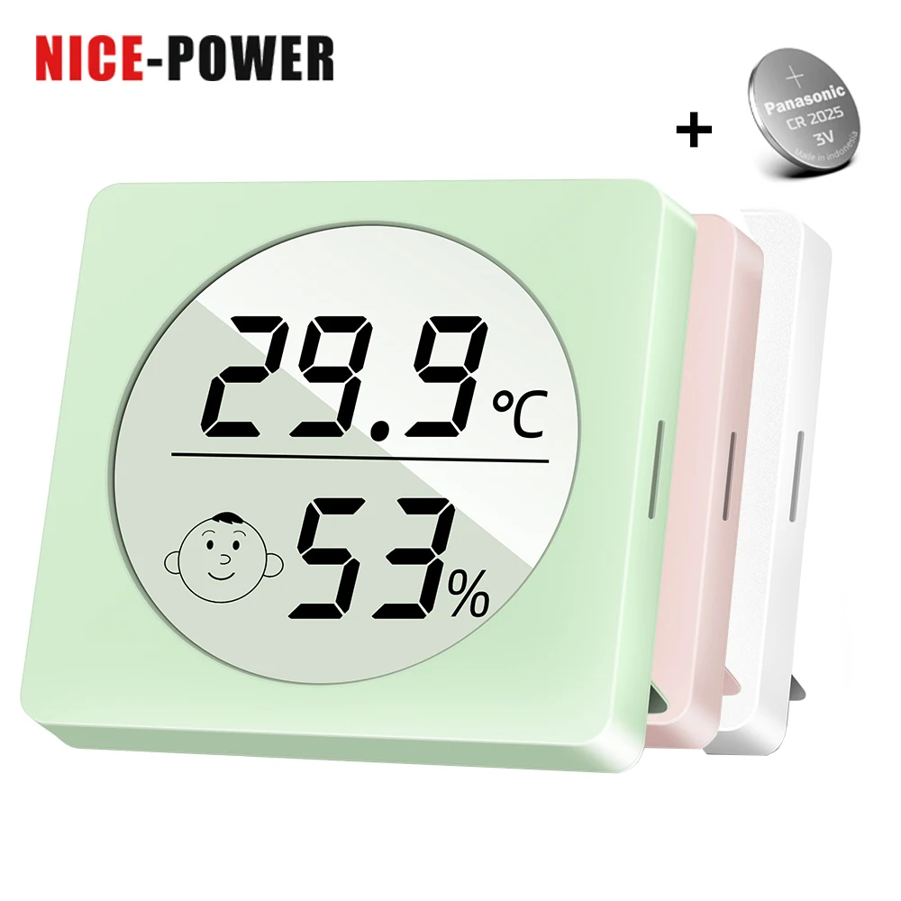 

57*57MM LCD Digital Thermometer Hygrometer Indoor Room Convenient Temperature Sensor Humidity Meter Smiley Bracket Hook Slot