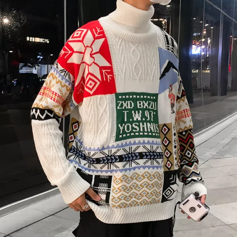 

Свитер мужской с круглым вырезом, свободный трикотажный пуловер оверсайз с принтом, в стиле Харадзюку, Осень-зима