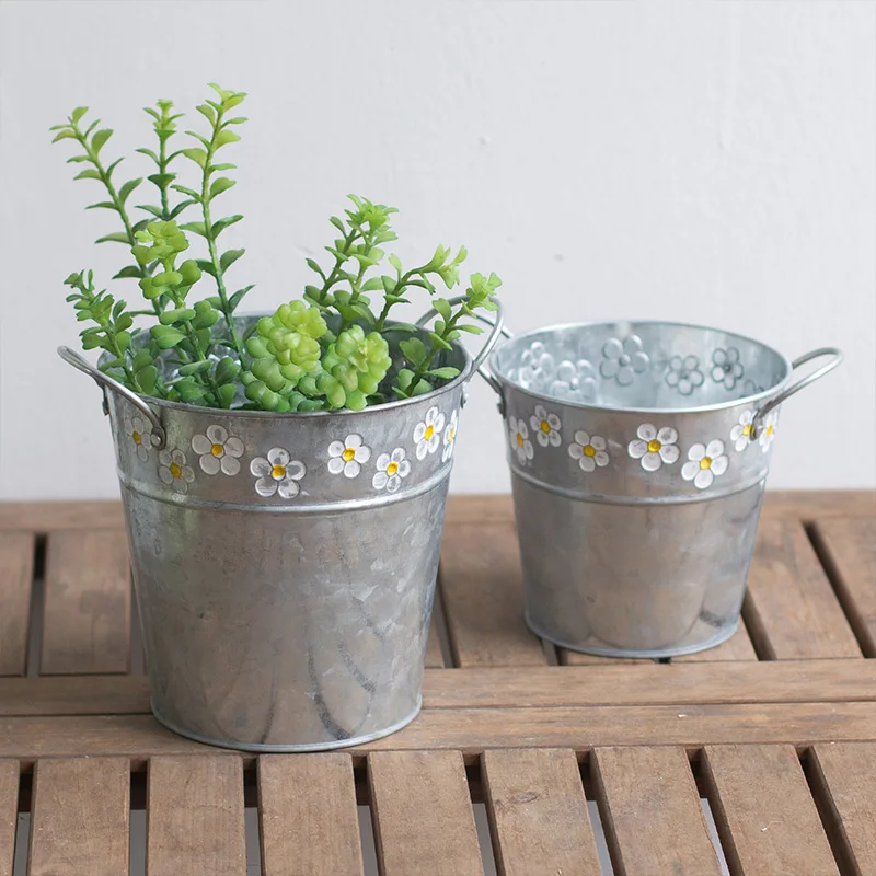 Винтажный тисненый Железный цветочный горшок настольные цветы ваза растение