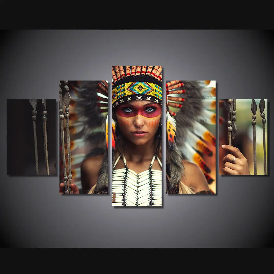 

Tribe Warrior Girl Headwear Canvas Prints Painting Wall Art Home Decor Poster HD Print Pictures No Framed Room Decor