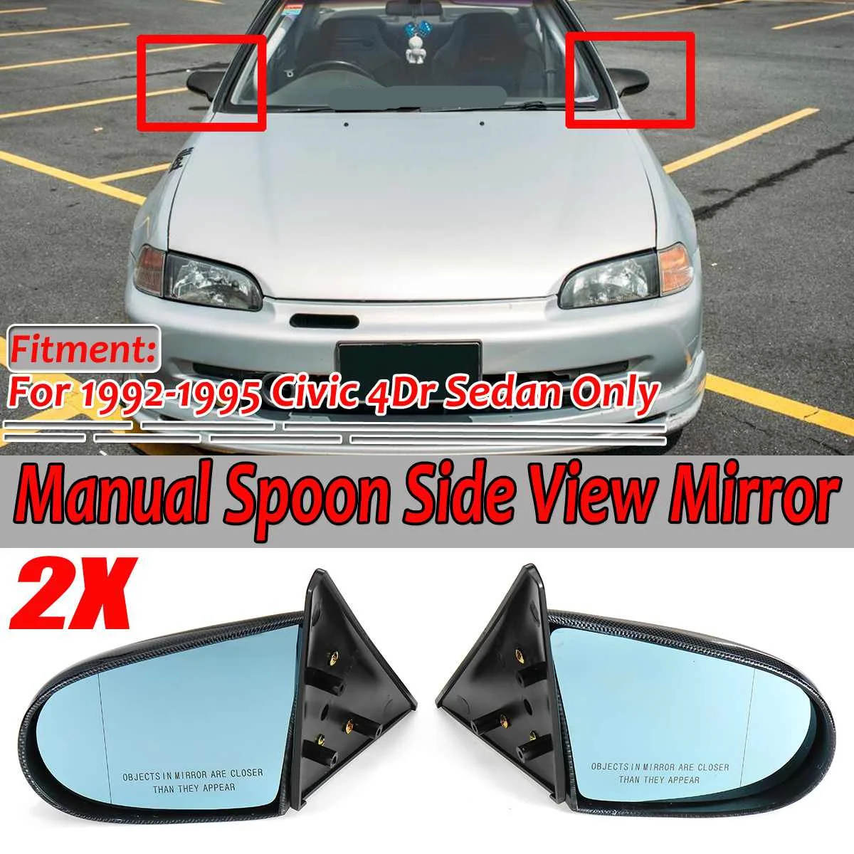 

Зеркало заднего вида для Honda For Civic 4Dr Sedan 1992-1995, 2 шт.