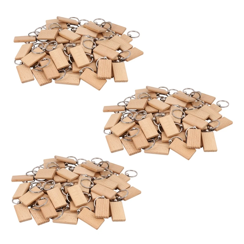 

New-150 Blank Wooden Keychain Rectangular Engraving Key ID Can Be Engraved DIY