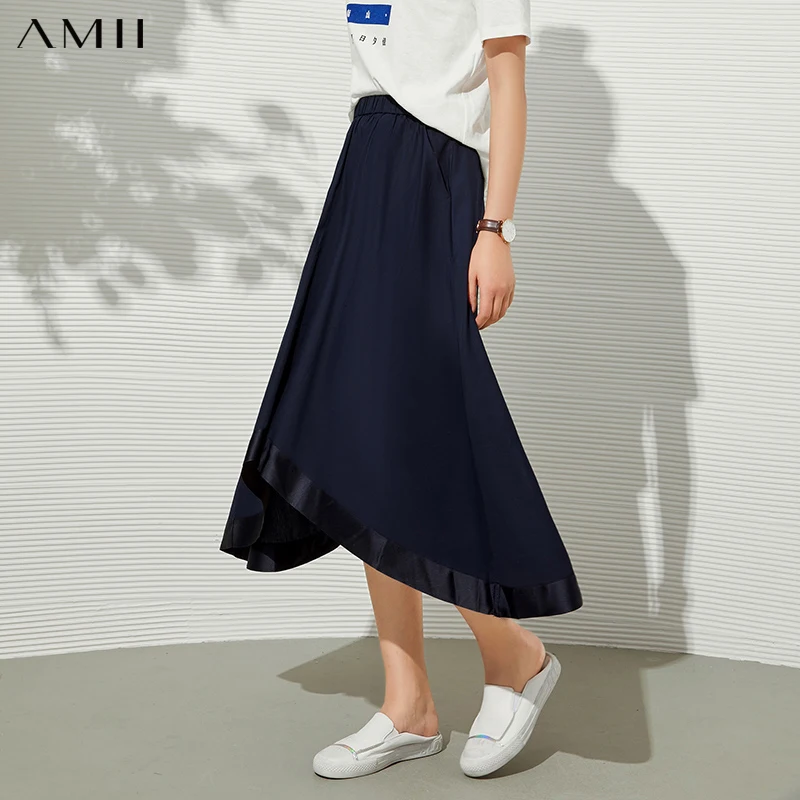 

Amii Minimalism Autumn Womens Skirt High Waist Fashion Long Skirt For Women Elastic Solid Aline Irregular Female Skirts 61940027
