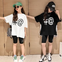 loose girls short sleeved t shirt elastic five point leggings two piece suit 2022 summer new style