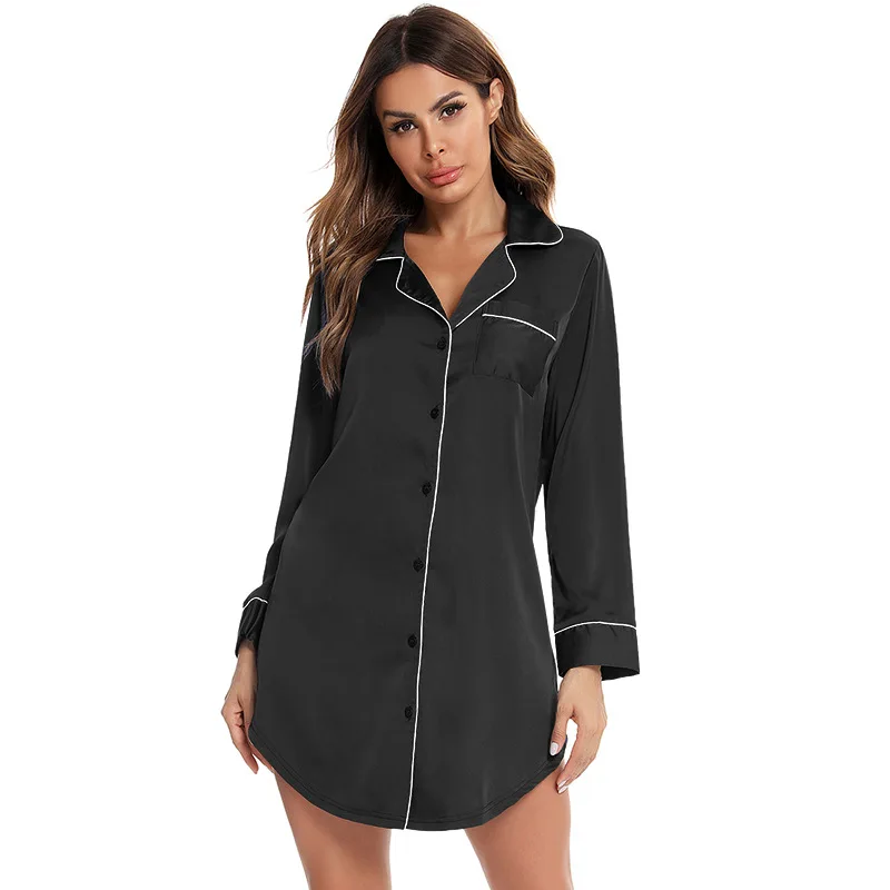 Summer Ladies Nightdress Long Sleeve Thin Faux Silk Loose Homewear Women Sleepwear Night Gown Womens Nightgown Sleep Tops