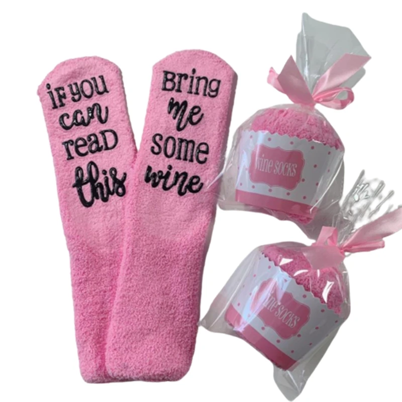 

Women Men Novelty Funny Saying Fuzzy Slipper Socks If You Can Read This Bring Me Some Wine Anti-Slip Letters Hosiery with Gift