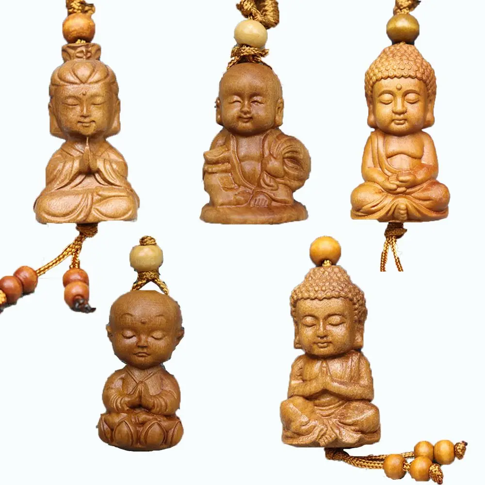 

Jewelry Gift Accessories Person Shape Buddha W ooden Keychain Key Holder Carving Pendant Key Ring