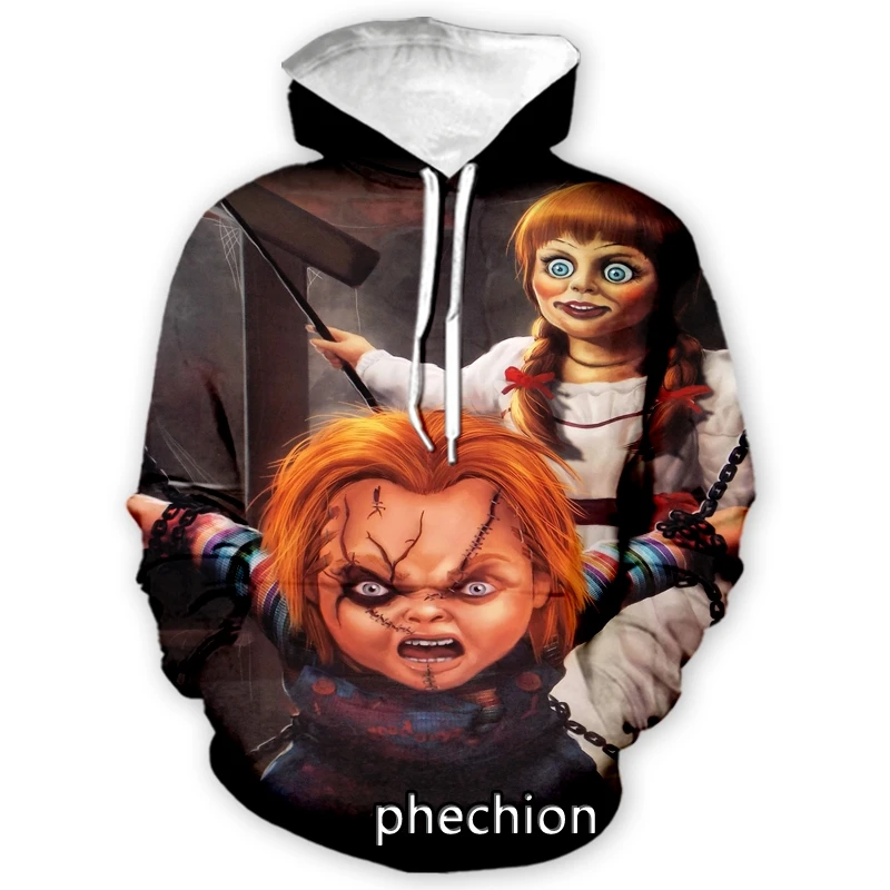 phechion New Fashion Men/Women Horror Chucky 3D Print Long Sleeve Hoodies Casual Hoodies Men Loose Sporting Pullover A28