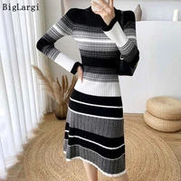 midi striped knitted sweater dress women women elegant vintage long sleeve ladies dresses sweaters 2022 winter autumn vestidos